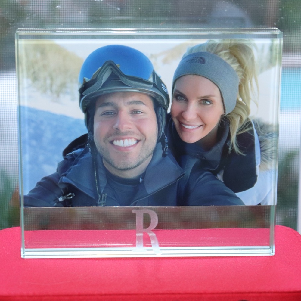 MUD PIE GLASS PHOTO FRAME WITH ETCHED INITIAL